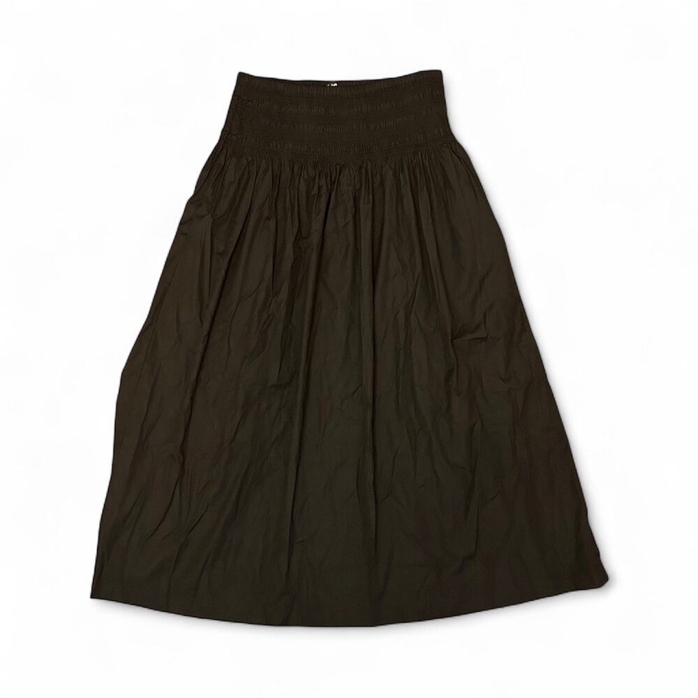 NWT Madewell Smocked-Waist Poplin Midi Skirt Black Size M - Picture 6 of 9